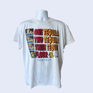 Gildan Large One Tequila Two Tequila Three Tequila Floor T-Shirt White Chapala
